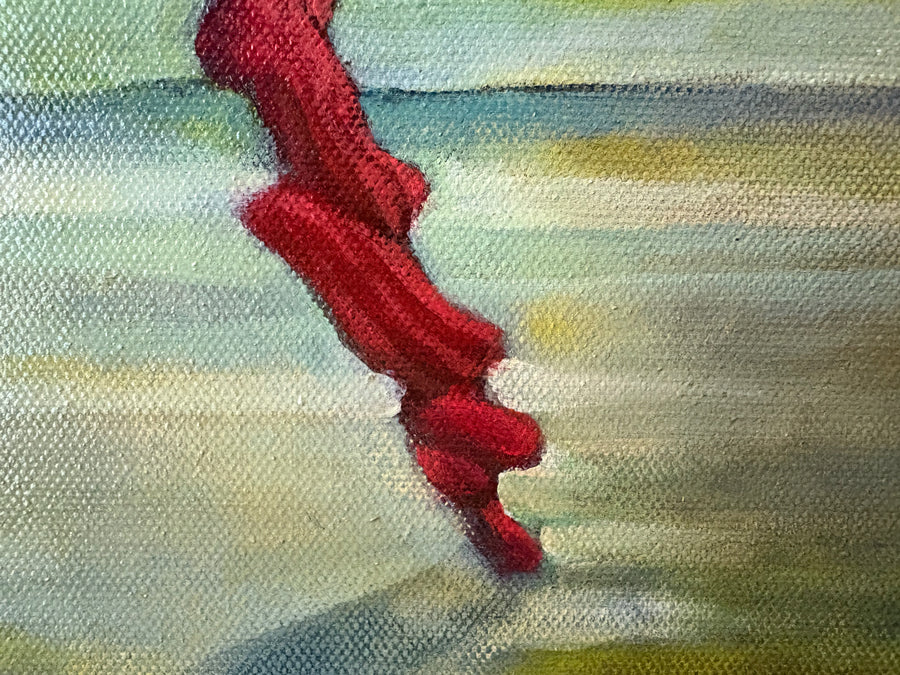 Overripe Red Pear - original oil painting - surrealism - landscape