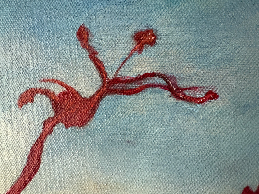 Overripe Red Pear - original oil painting - surrealism - landscape
